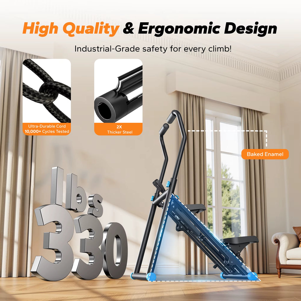 Stair Stepper New Version Vertical Compact Folding Exercise Climber with Extended Step Range Adjustable Handlebar&Pedals