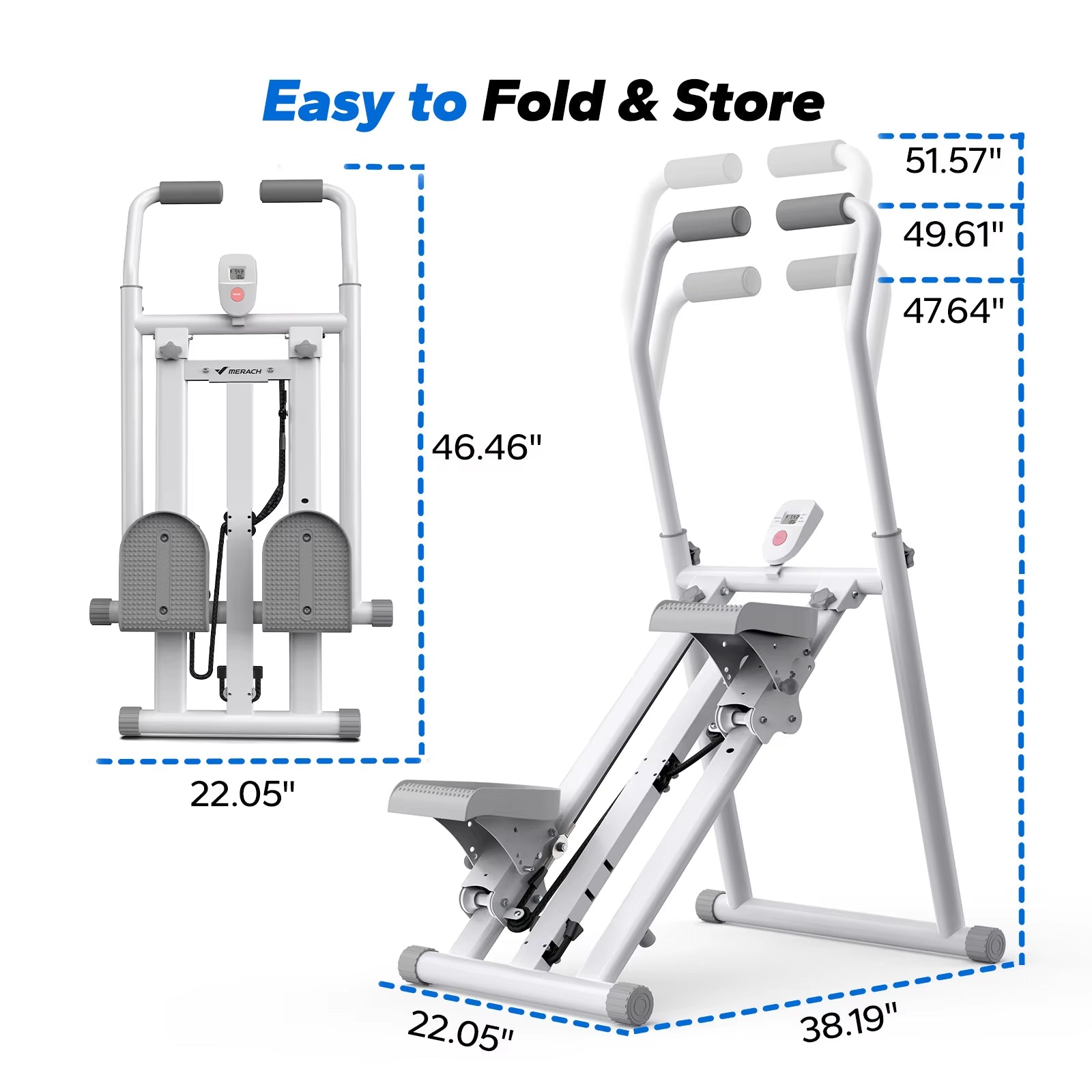Stair Stepper New Version Vertical Compact Folding Exercise Climber with Extended Step Range Adjustable Handlebar&Pedals