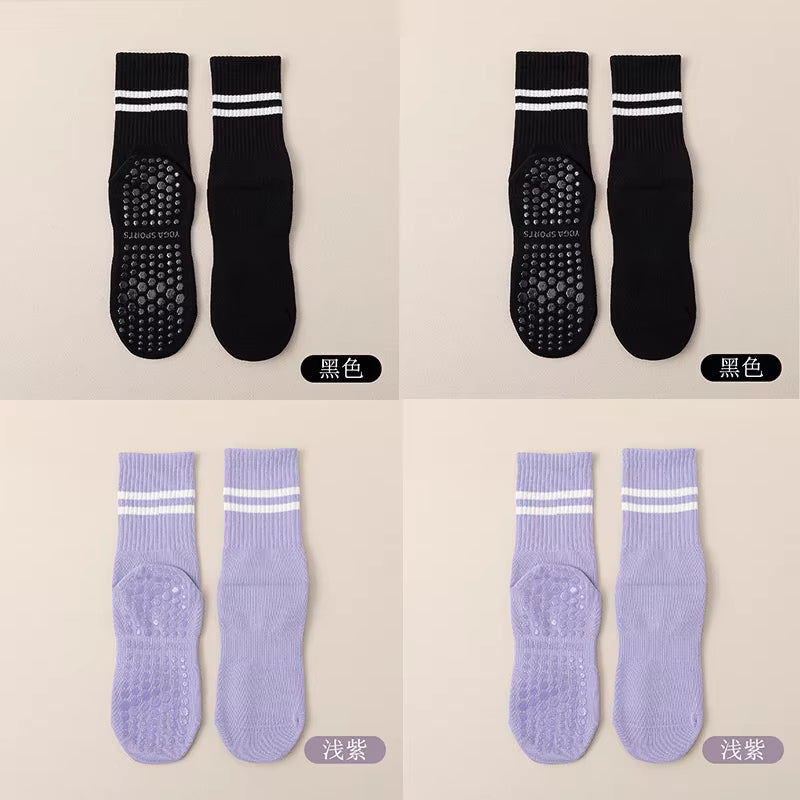 4Pairs Women Anti-Skid Yoga Socks Grips Cotton Mid-Tube Bottom Breathable Fitness Dance Barre Workout Pilates Socks 8 Colors