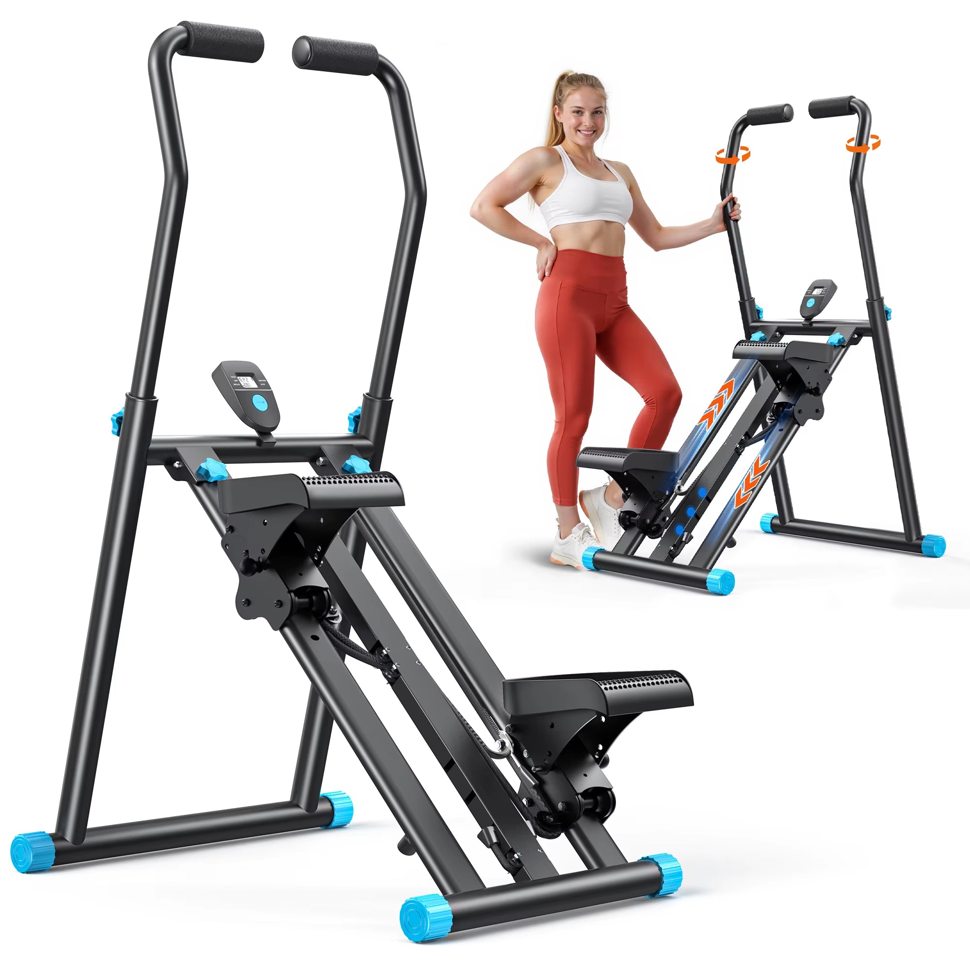 Stair Stepper New Version Vertical Compact Folding Exercise Climber with Extended Step Range Adjustable Handlebar&Pedals