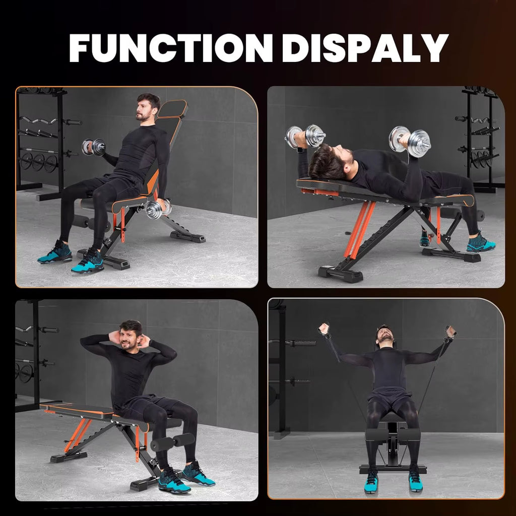 Adjustable Workout Weight Bench Full Body Exercise with Resistance Bands Weight Lifting Sit-Ups Home Gym Workouts Weight Bench
