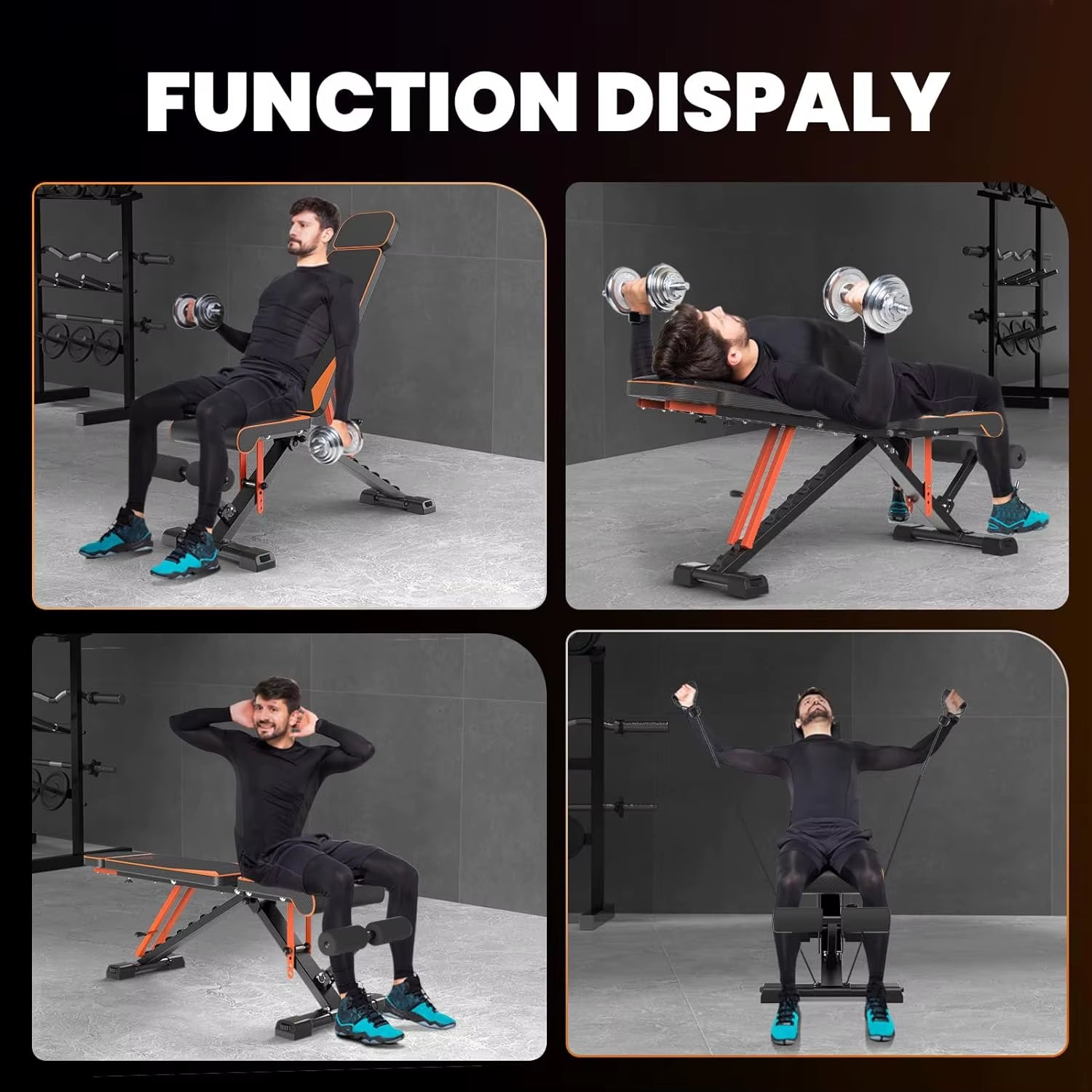 Adjustable Workout Weight Bench Full Body Exercise with Resistance Bands Weight Lifting Sit-Ups Home Gym Workouts Weight Bench