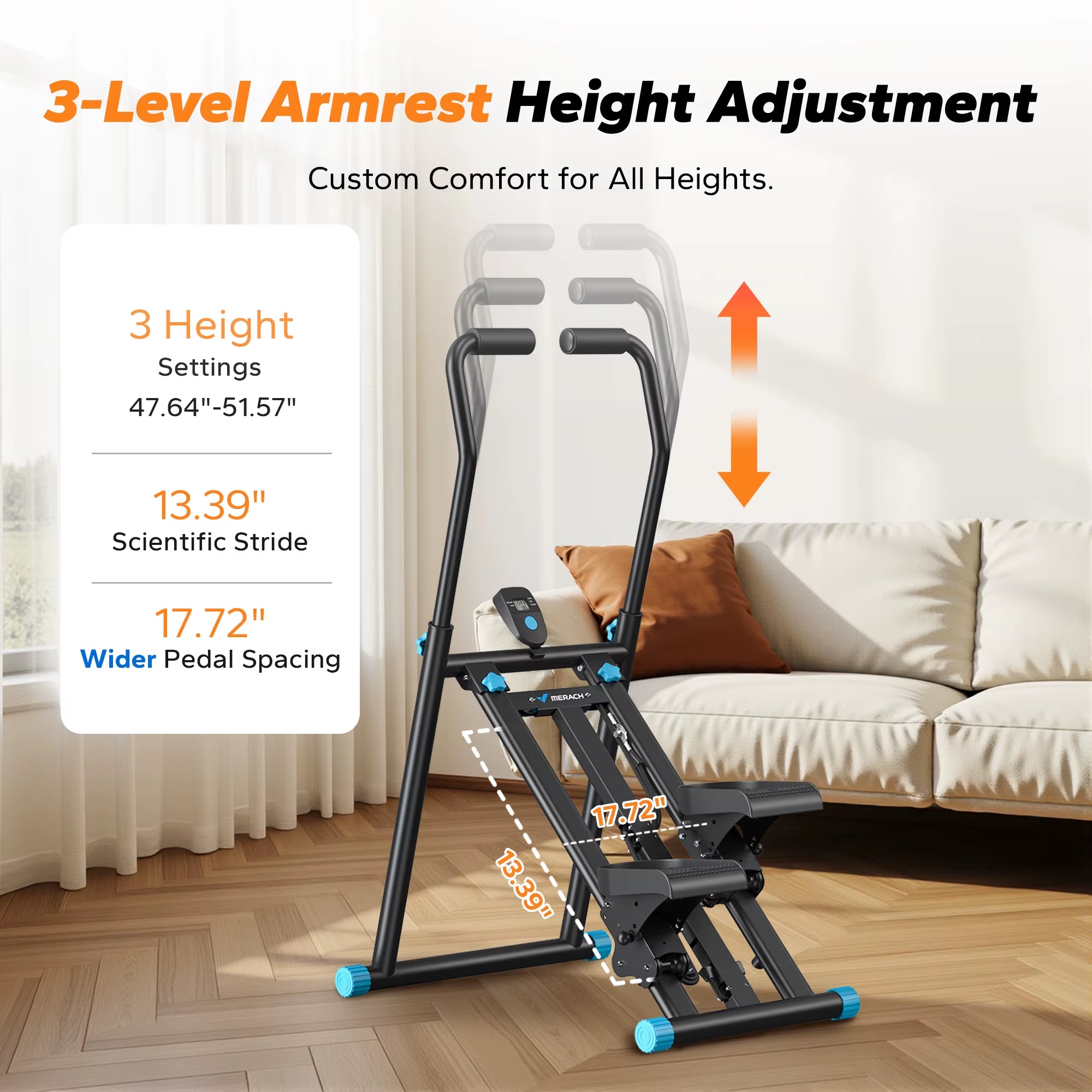 Stair Stepper New Version Vertical Compact Folding Exercise Climber with Extended Step Range Adjustable Handlebar&Pedals