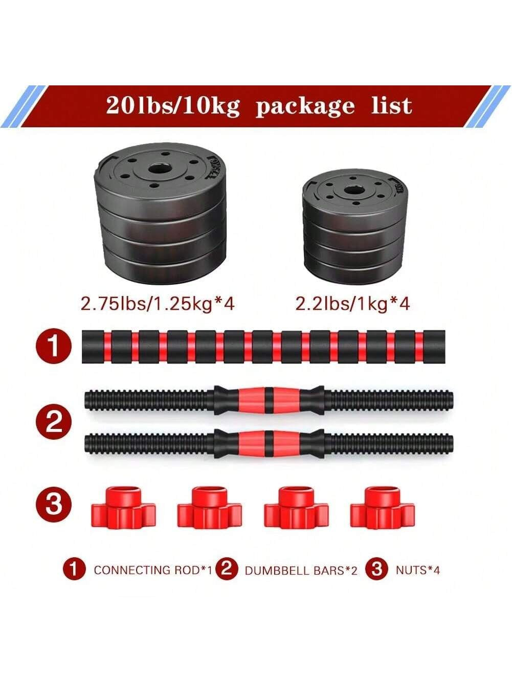 Adjustable Weights Dumbbells Set, 44LBS Barbell Weight Set for Home Gym,Dumbbells Set Hand Weights at Home,Push-Up,Free Weight Set Fitness Exercise Workout Equipment for Man Women