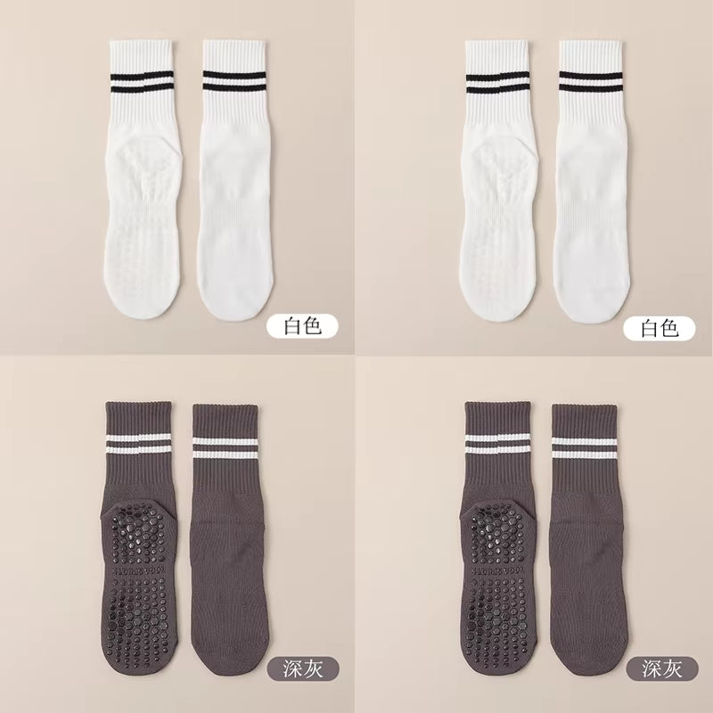 4Pairs Women Anti-Skid Yoga Socks Grips Cotton Mid-Tube Bottom Breathable Fitness Dance Barre Workout Pilates Socks 8 Colors