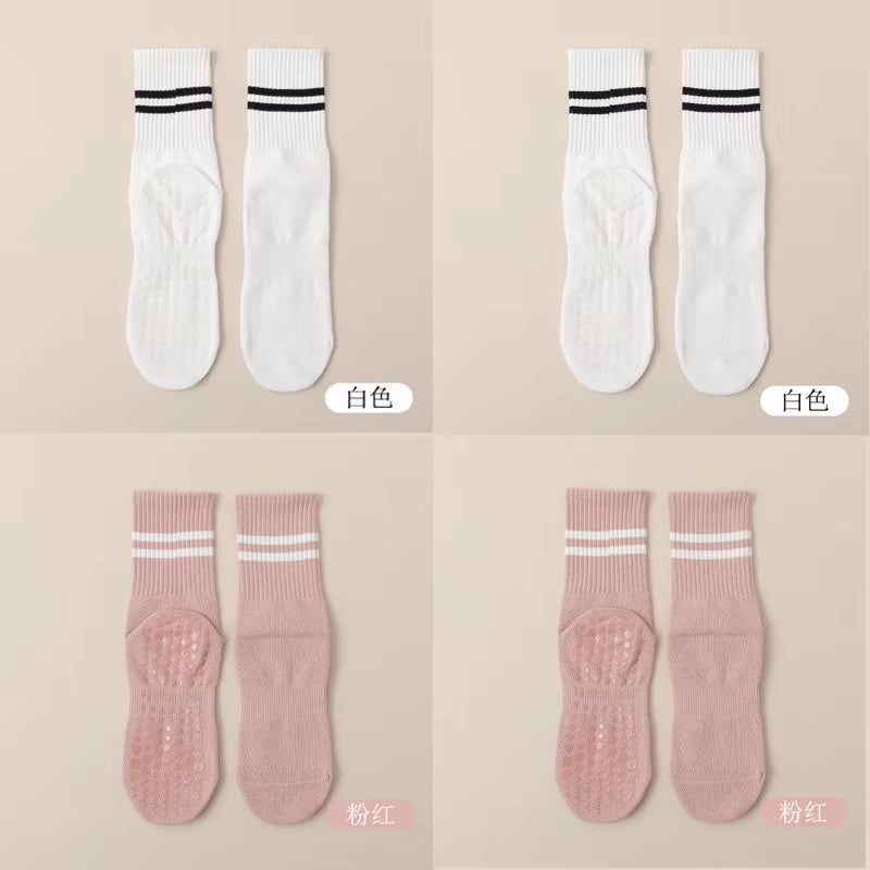 4Pairs Women Anti-Skid Yoga Socks Grips Cotton Mid-Tube Bottom Breathable Fitness Dance Barre Workout Pilates Socks 8 Colors