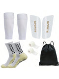 5Pcs/Set Soccer Accessories Set: Waterproof Drawstring Bag, Soccer Leg Warmers, Shin Guards with Board, Mid-Calf Grip Socks Football Socks, Leg Compression Wrap for Sports Training, for Gym, Fall