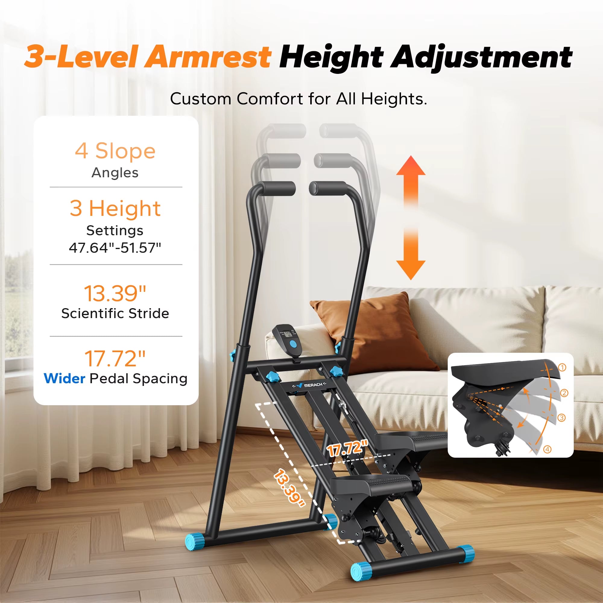 Stair Stepper New Version Vertical Compact Folding Exercise Climber with Extended Step Range Adjustable Handlebar&Pedals